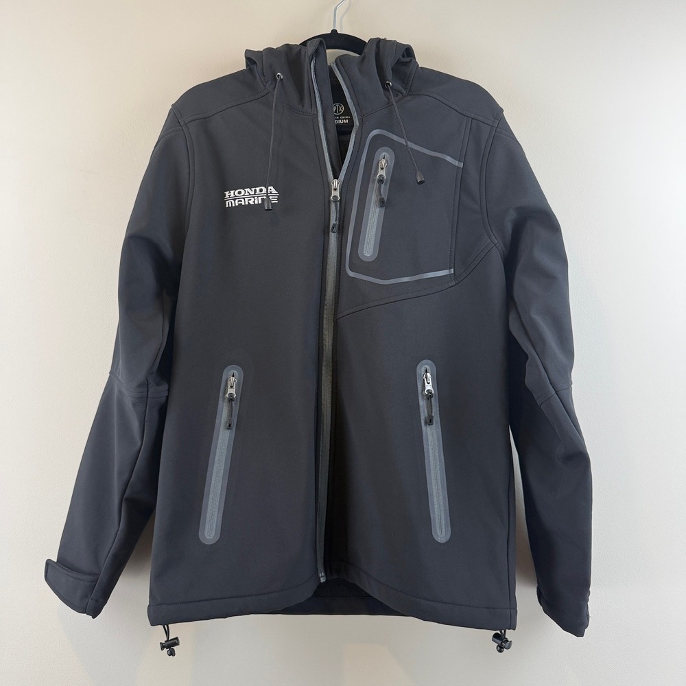 PTX Jacket Mens Medium Gorpcore Honda Marine Softshell Hooded Full Zip Black